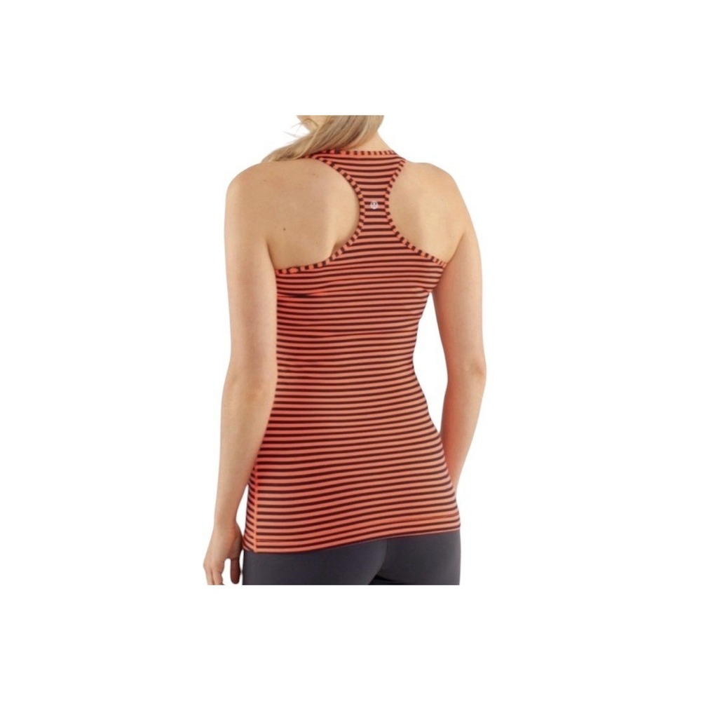 Lululemon Tank Top Women Size 6 Orange Black‎ Classic Stripe Racerback Atheisure